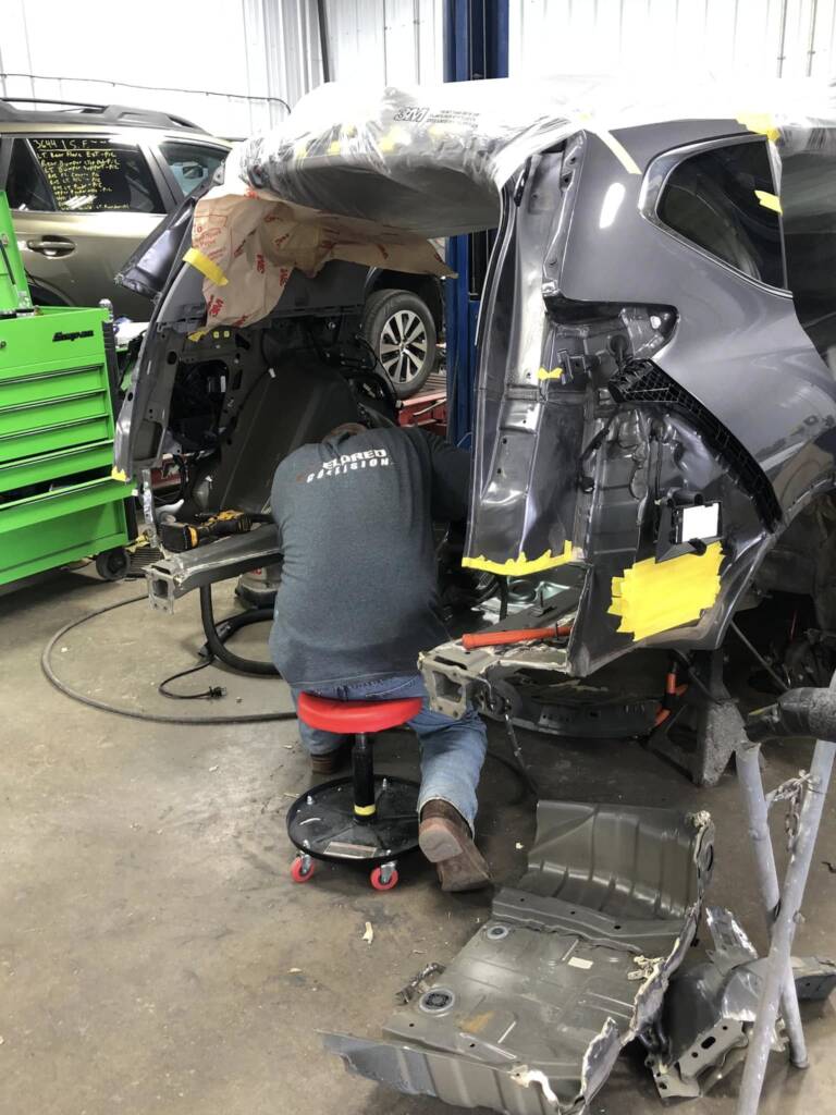 A skilled mechanic at Eldred Collision does full auto body repairs.