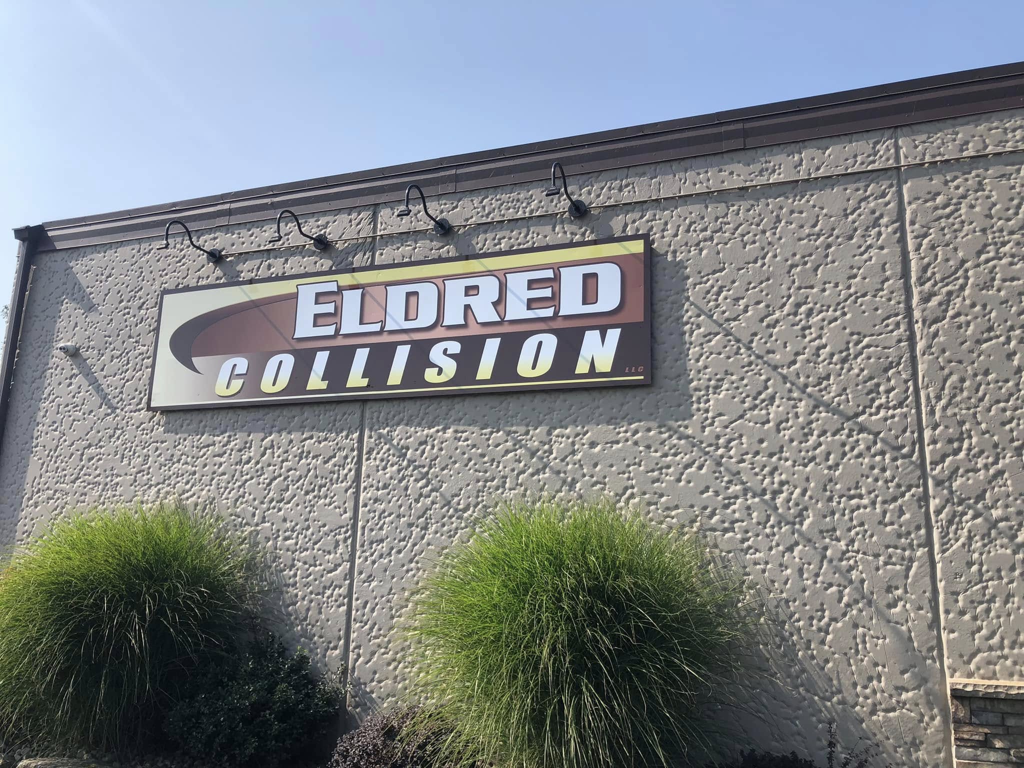 Outside the Eldred Collision repair shop in Edinboro PA, near Meadville and Erie.